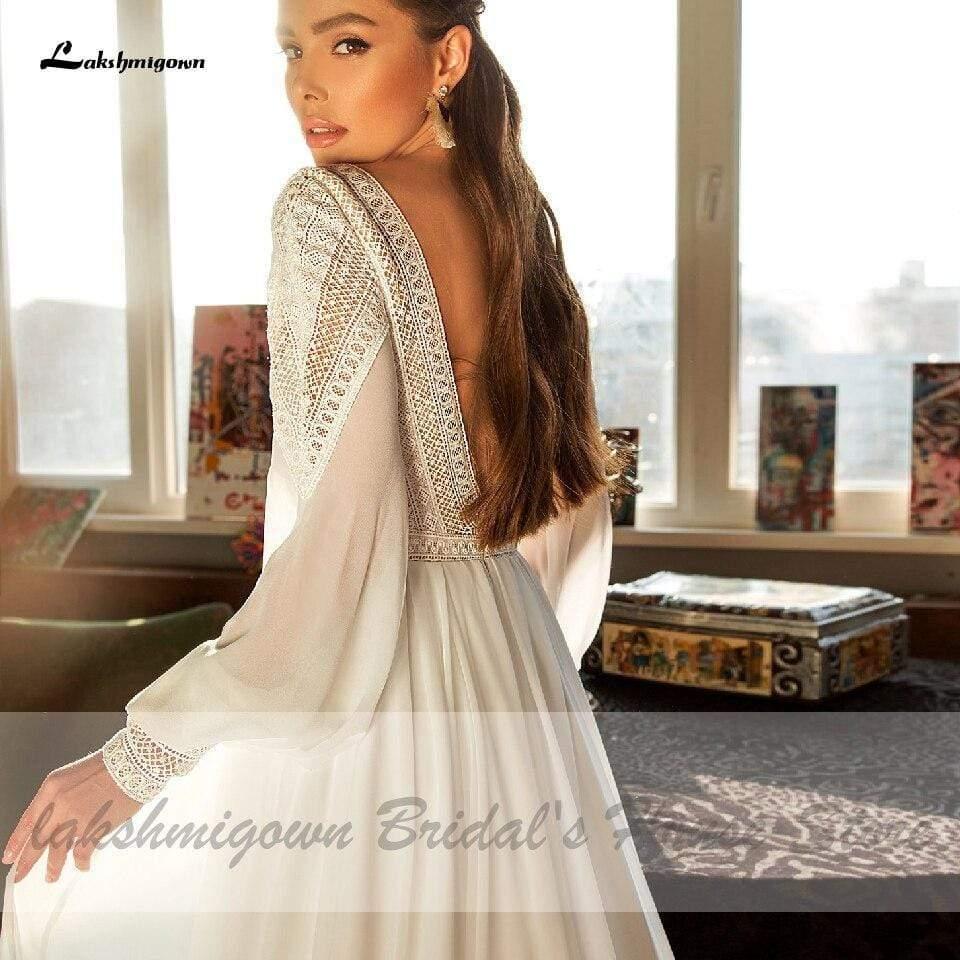 NumberSea Puffy Long Sleeve Dress Women Boho Wedding Dresses