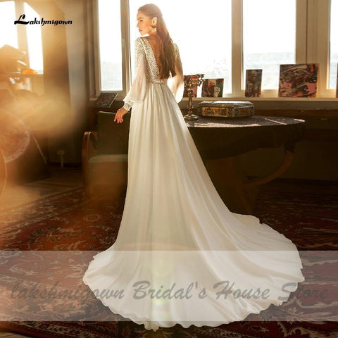 NumberSea Puffy Langarmkleid Damen Boho Brautkleider