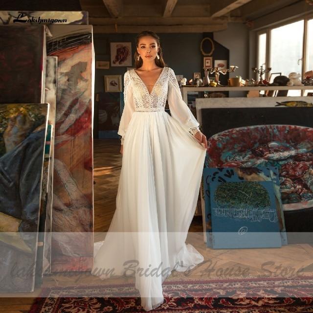 NumberSea Puffy Long Sleeve Dress Women Boho Wedding Dresses