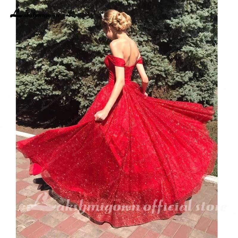 NumberSea Red Off The Shoulder Wedding Dress Sequins Cheap