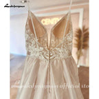 NumberSea Robe Civil Boho Champagne Lace V Neck A Line Beach Wedding Dress 2025 Bridal Gowns Custom Made Vestidos