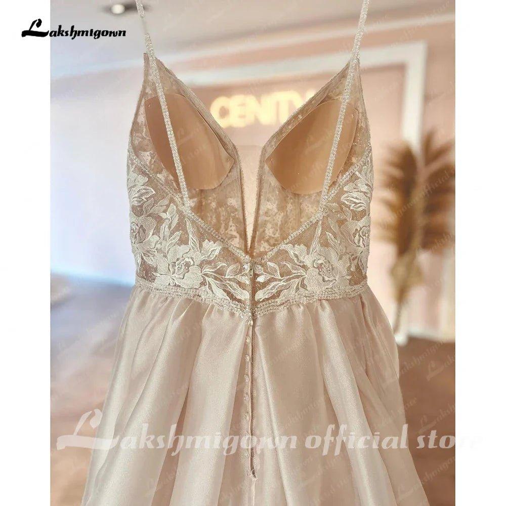 NumberSea Robe Civil Boho Champagne Lace V Neck A Line Beach Wedding Dress 2025 Bridal Gowns Custom Made Vestidos
