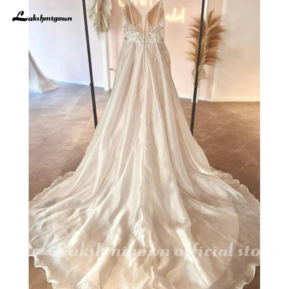 NumberSea Robe Civil Boho Champagne Lace V Neck A Line Beach Wedding Dress 2025 Bridal Gowns Custom Made Vestidos