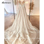 NumberSea Robe Civil Boho Champagne Lace V Neck A Line Beach Wedding Dress 2025 Bridal Gowns Custom Made Vestidos