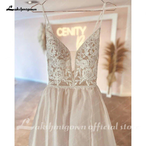 NumberSea Robe Civil Boho Champagner Spitze V-Ausschnitt A-Linie Strandhochzeitskleid 2025 Brautkleider Nach Maß Vestidos 