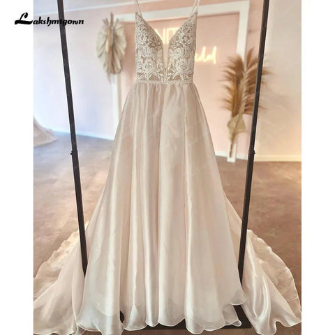 NumberSea Robe Civil Boho Champagner Spitze V-Ausschnitt A-Linie Strandhochzeitskleid 2025 Brautkleider Nach Maß Vestidos 
