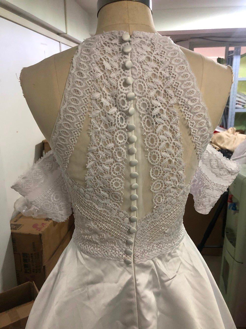 NumberSea Robe De Mariee Bohemian Wedding Dresses New Design Lace Satin Bridal Gowns Button Back A-Line Wedding Dress