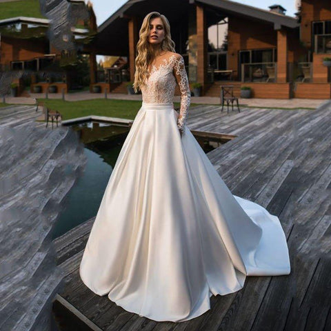 NúmeroSea robe de mariee vestido de noiva de cetim vestido de festa de casamento vestido de noiva Robe De Soiree noiva para ser
