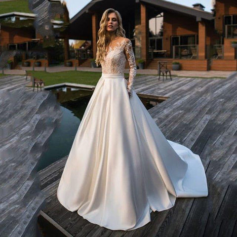 NúmeroSea robe de mariee vestido de noiva de cetim vestido de festa de casamento vestido de noiva Robe De Soiree noiva para ser