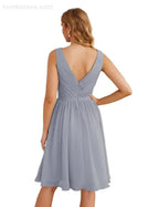 Numbersea V-Ausschnitt Brautjungfernkleider Chiffon Kurz Knie lang Formelle Abschlussballkleider für Damen Party Homecoming SEA28062
