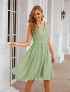 Numbersea V-Ausschnitt Brautjungfernkleider Chiffon Kurz Knie lang Formelle Abschlussballkleider für Damen Party Homecoming SEA28062