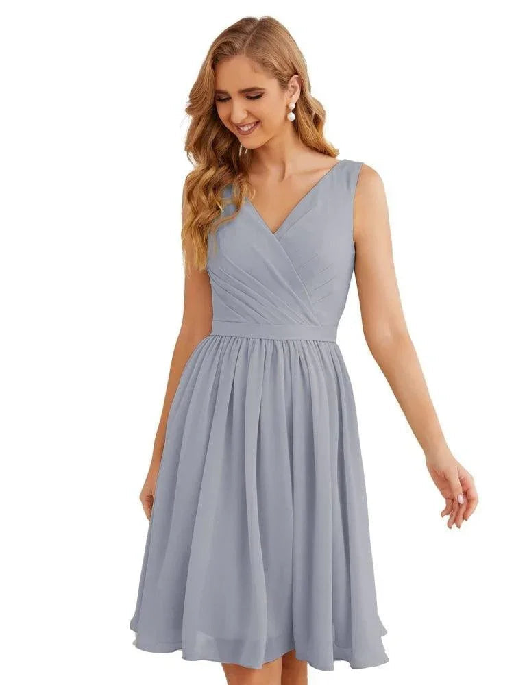 Vestidos de Dama de Honor con Escote en V de Numbersea, Chifón, Largo Corto a la Rodilla, Vestidos Formales de Baile de Graduación para Mujer, Fiesta, Regreso a Casa  SEA28062