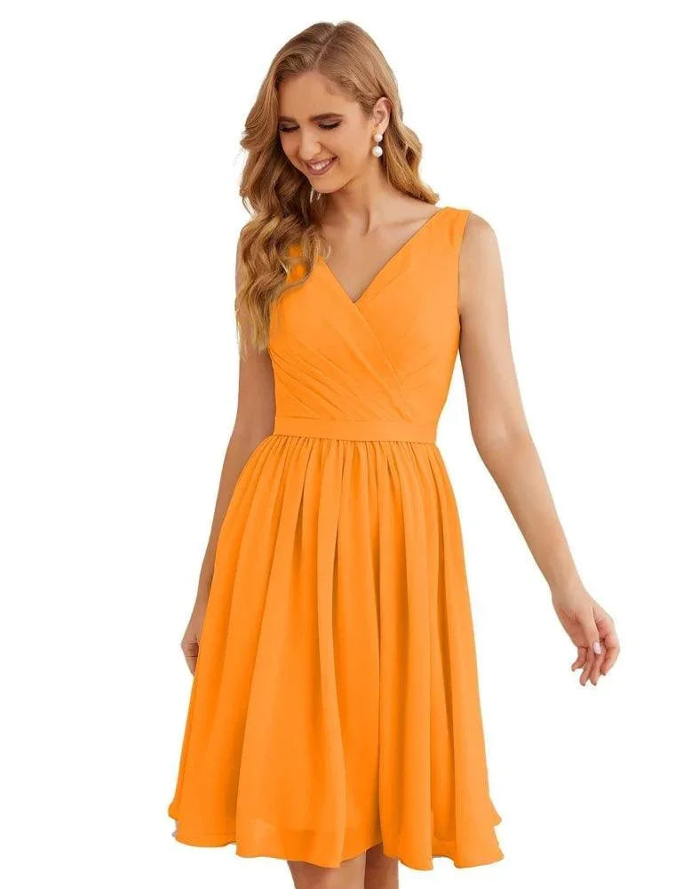 Vestidos de Dama de Honor con Escote en V de Numbersea, Chifón, Largo Corto a la Rodilla, Vestidos Formales de Baile de Graduación para Mujer, Fiesta, Regreso a Casa  SEA28062