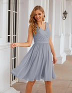Numbersea V-Ausschnitt Brautjungfernkleider Chiffon Kurz Knie lang Formelle Abschlussballkleider für Damen Party Homecoming SEA28062