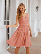 Numbersea V-Ausschnitt Brautjungfernkleider Chiffon Kurz Knie lang Formelle Abschlussballkleider für Damen Party Homecoming SEA28062