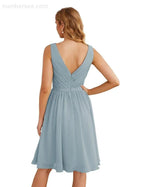 Numbersea V-Ausschnitt Brautjungfernkleider Chiffon Kurz Knie lang Formelle Abschlussballkleider für Damen Party Homecoming SEA28062