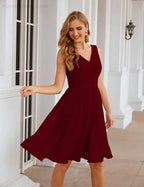 Numbersea V-Ausschnitt Brautjungfernkleider Chiffon Kurz Knie lang Formelle Abschlussballkleider für Damen Party Homecoming SEA28062