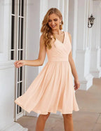 Numbersea V-Ausschnitt Brautjungfernkleider Chiffon Kurz Knie lang Formelle Abschlussballkleider für Damen Party Homecoming SEA28062