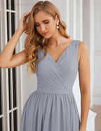 Numbersea V-Ausschnitt Brautjungfernkleider Chiffon Kurz Knie lang Formelle Abschlussballkleider für Damen Party Homecoming SEA28062