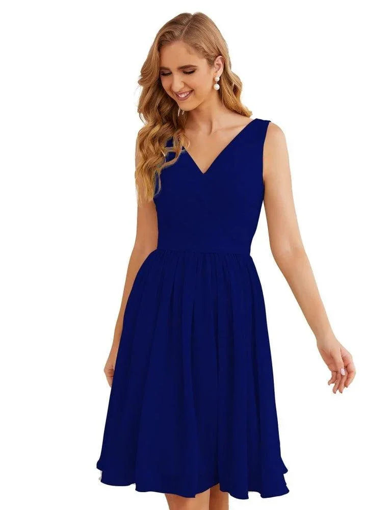 Vestidos de Dama de Honor con Escote en V de Numbersea, Chifón, Largo Corto a la Rodilla, Vestidos Formales de Baile de Graduación para Mujer, Fiesta, Regreso a Casa  SEA28062