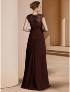 Vestido de festa tubinho/coluna para mãe da noiva, convidada de casamento, elegante, decote redondo, comprimento até ao chão, chiffon elástico, manga comprida com lantejoulas franzidas