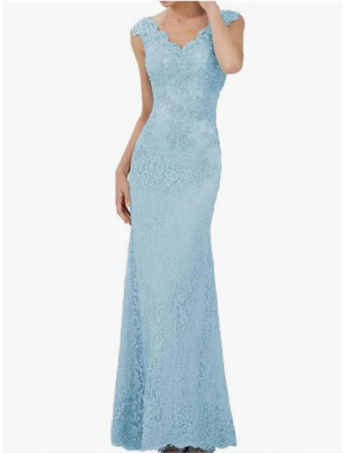 Vestido tubinho/coluna para mãe da noiva, festa de casamento, elegante, decote em V, comprimento até ao chão, renda, sem mangas, com pregas, cor sólida