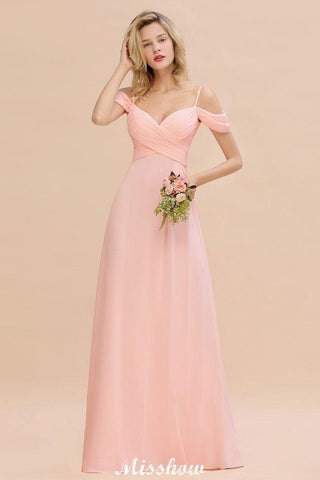 Schulterfreies A-Linien-Brautjungfernkleid aus Chiffon mit Trägern