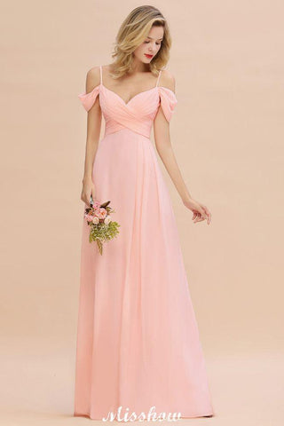 Schulterfreies A-Linien-Brautjungfernkleid aus Chiffon mit Trägern