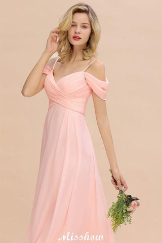 Schulterfreies A-Linien-Brautjungfernkleid aus Chiffon mit Trägern