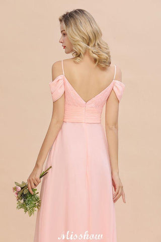 Schulterfreies A-Linien-Brautjungfernkleid aus Chiffon mit Trägern