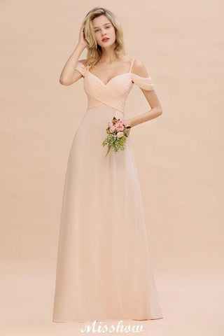 Schulterfreies A-Linien-Brautjungfernkleid aus Chiffon mit Trägern
