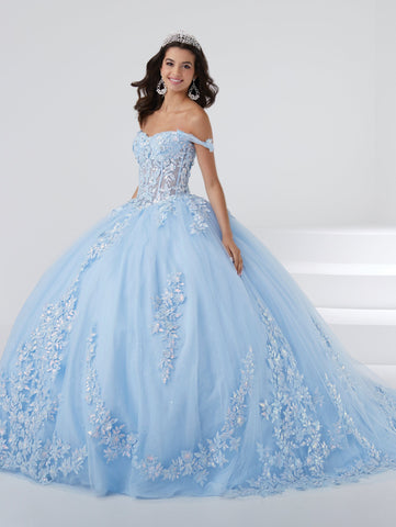 Vestido de quinceanera com espartilho e ombro descoberto, da Fiesta Gowns 56461