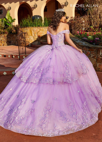 Vestido de quinceanera com corpete espartilho ombro a ombro de Rachel Allan RQ2179
