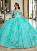 Schulterfreies Quinceanera-Kleid mit Federn von Rachel Allan RQ2186