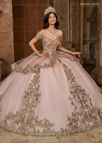 Schulterfreies Quinceanera-Kleid mit Fransen von Rachel Allan RQ3129