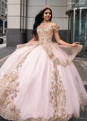 Schulterfreies Quinceanera-Kleid mit Fransen von Rachel Allan RQ3129