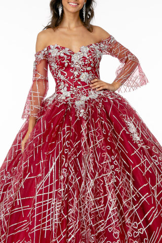 Schulterfreies Glitzer-Ballkleid mit Glockenärmeln von Elizabeth K GL2911