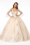 Schulterfreies Glitzer-Ballkleid mit Glockenärmeln von Elizabeth K GL2911
