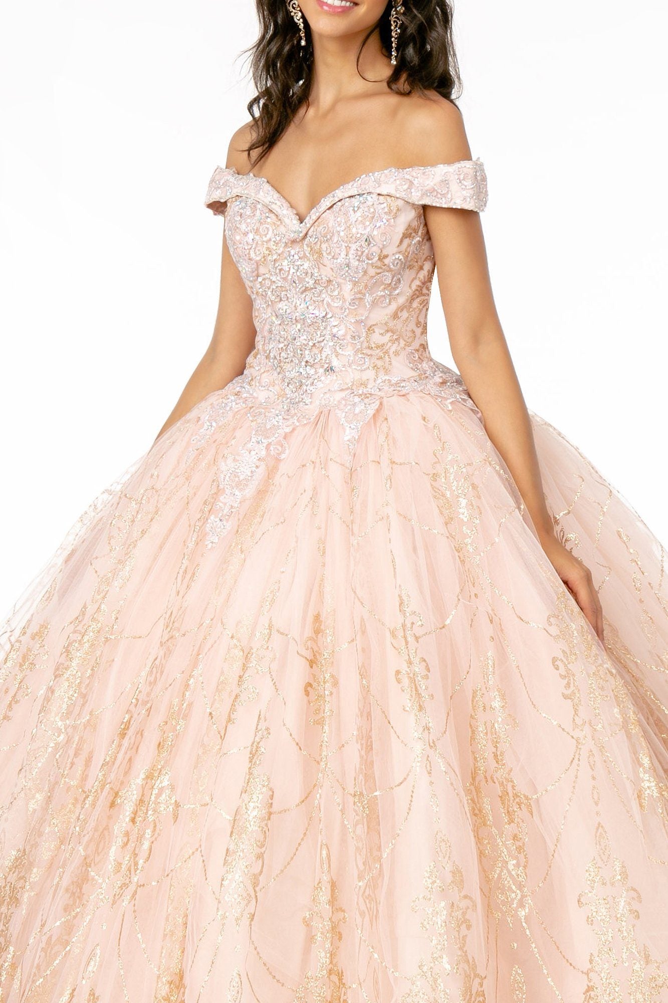 Off Shoulder Glitter Print Ball Gown by Elizabeth K GL2910