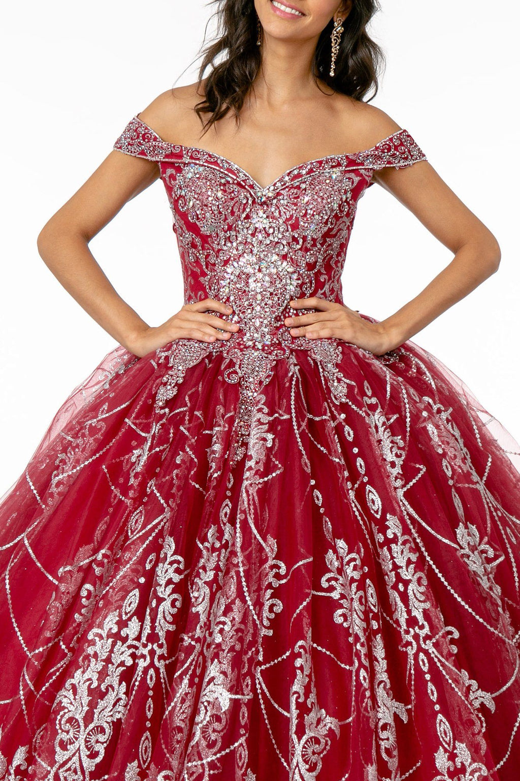 Off Shoulder Glitter Print Ball Gown by Elizabeth K GL2910