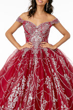 Off Shoulder Glitter Print Ball Gown by Elizabeth K GL2910