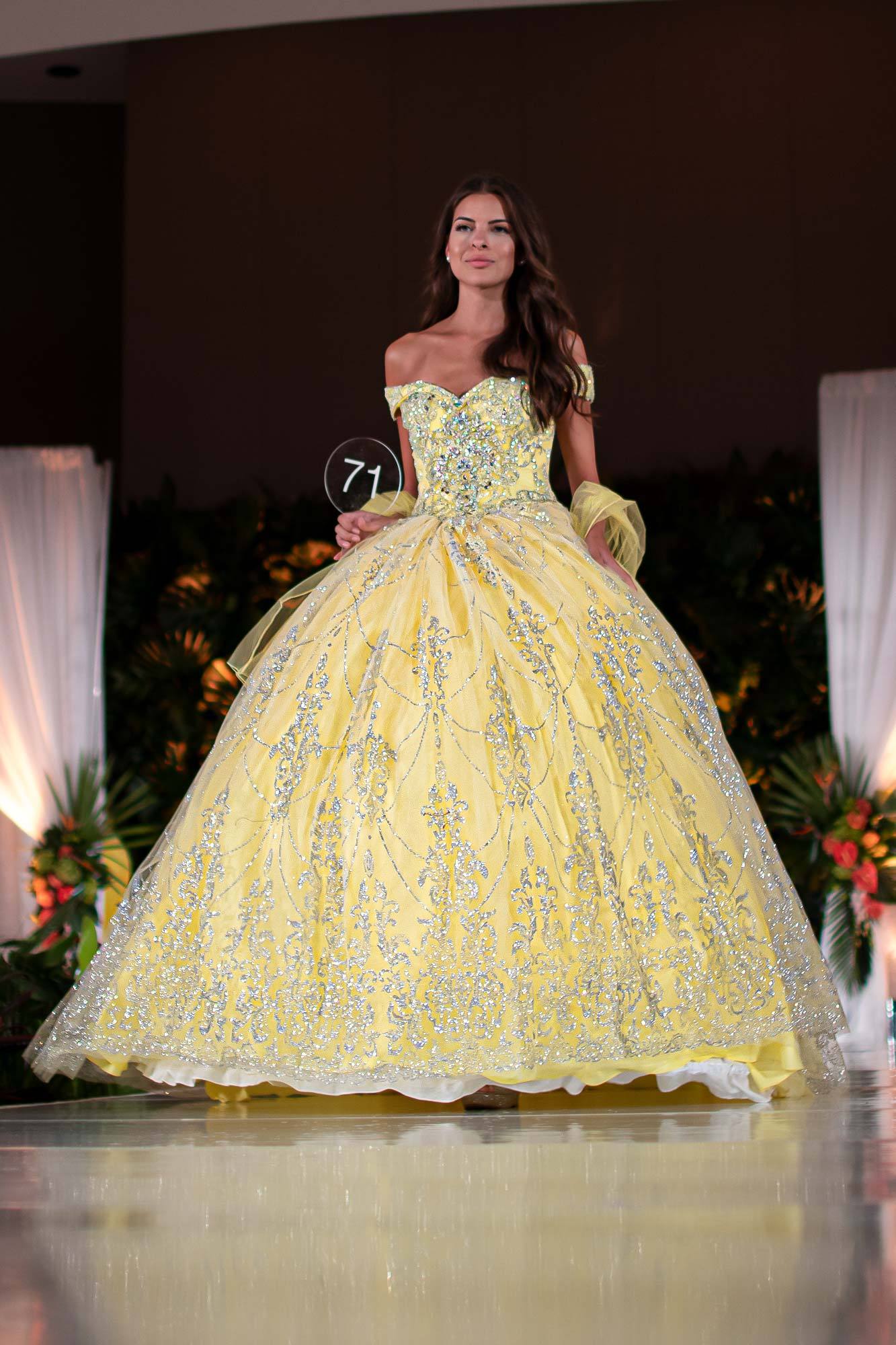 Off Shoulder Glitter Print Ball Gown by Elizabeth K GL2910