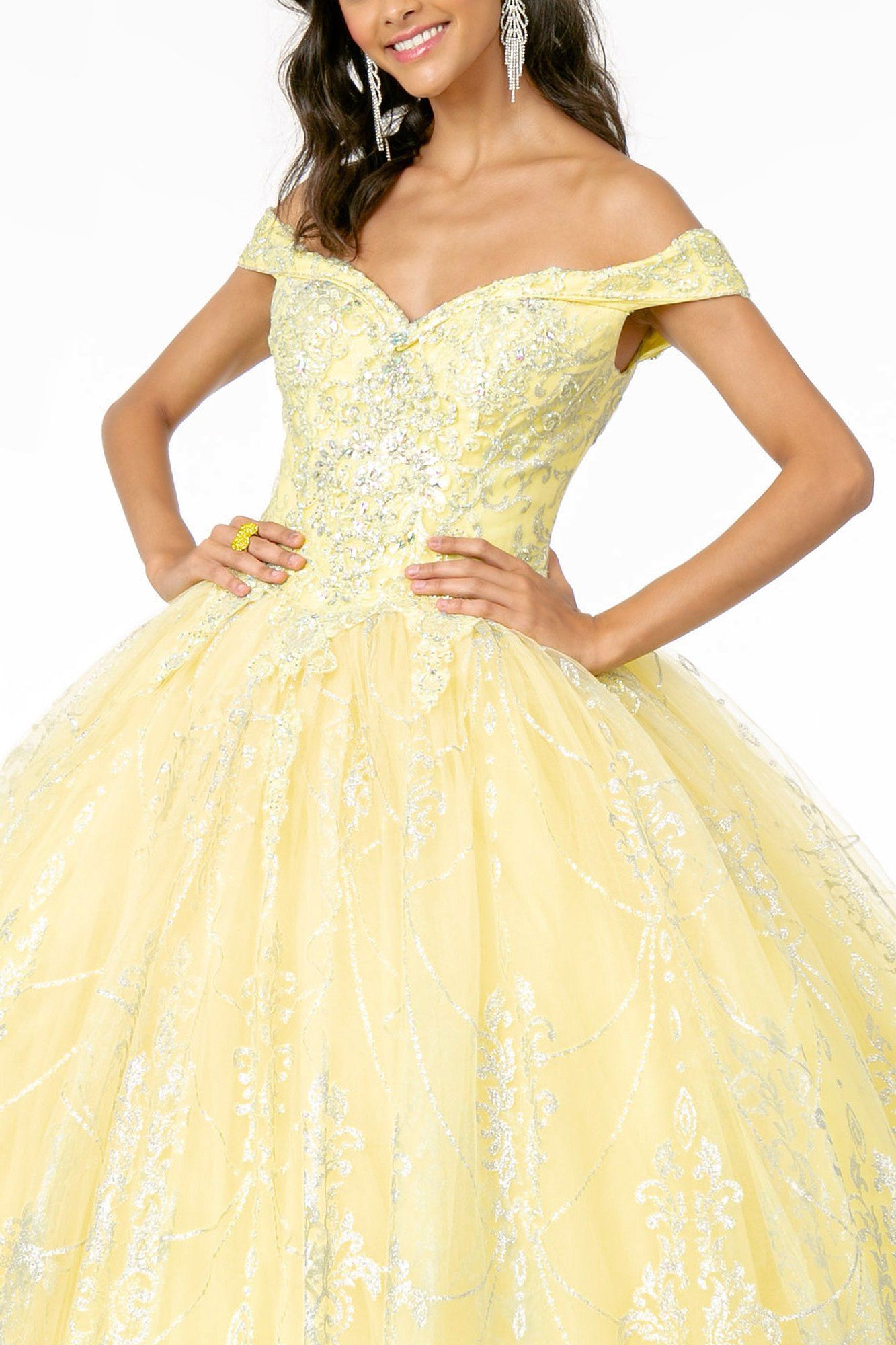 Off Shoulder Glitter Print Ball Gown by Elizabeth K GL2910