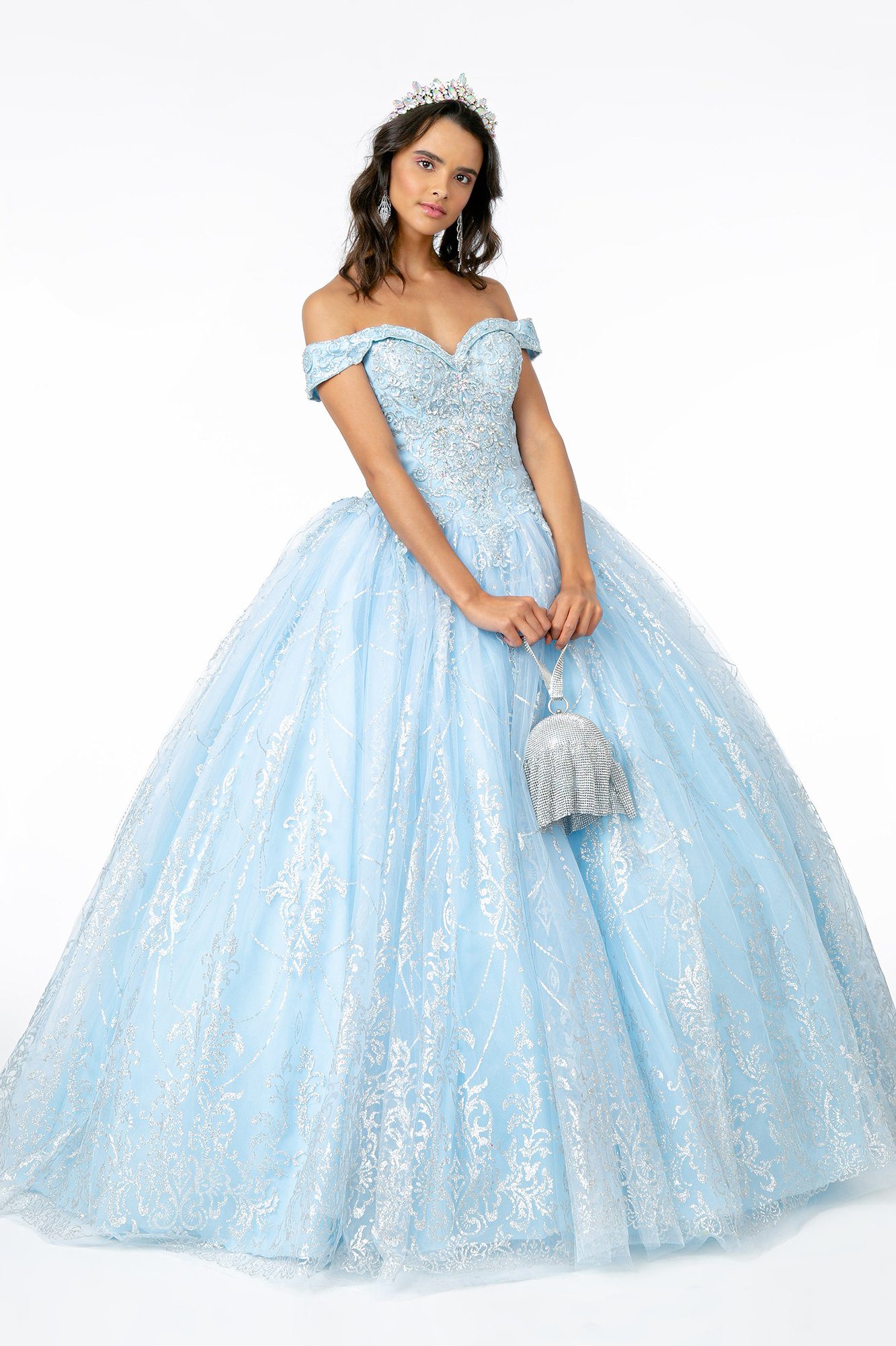 Off Shoulder Glitter Print Ball Gown by Elizabeth K GL2910