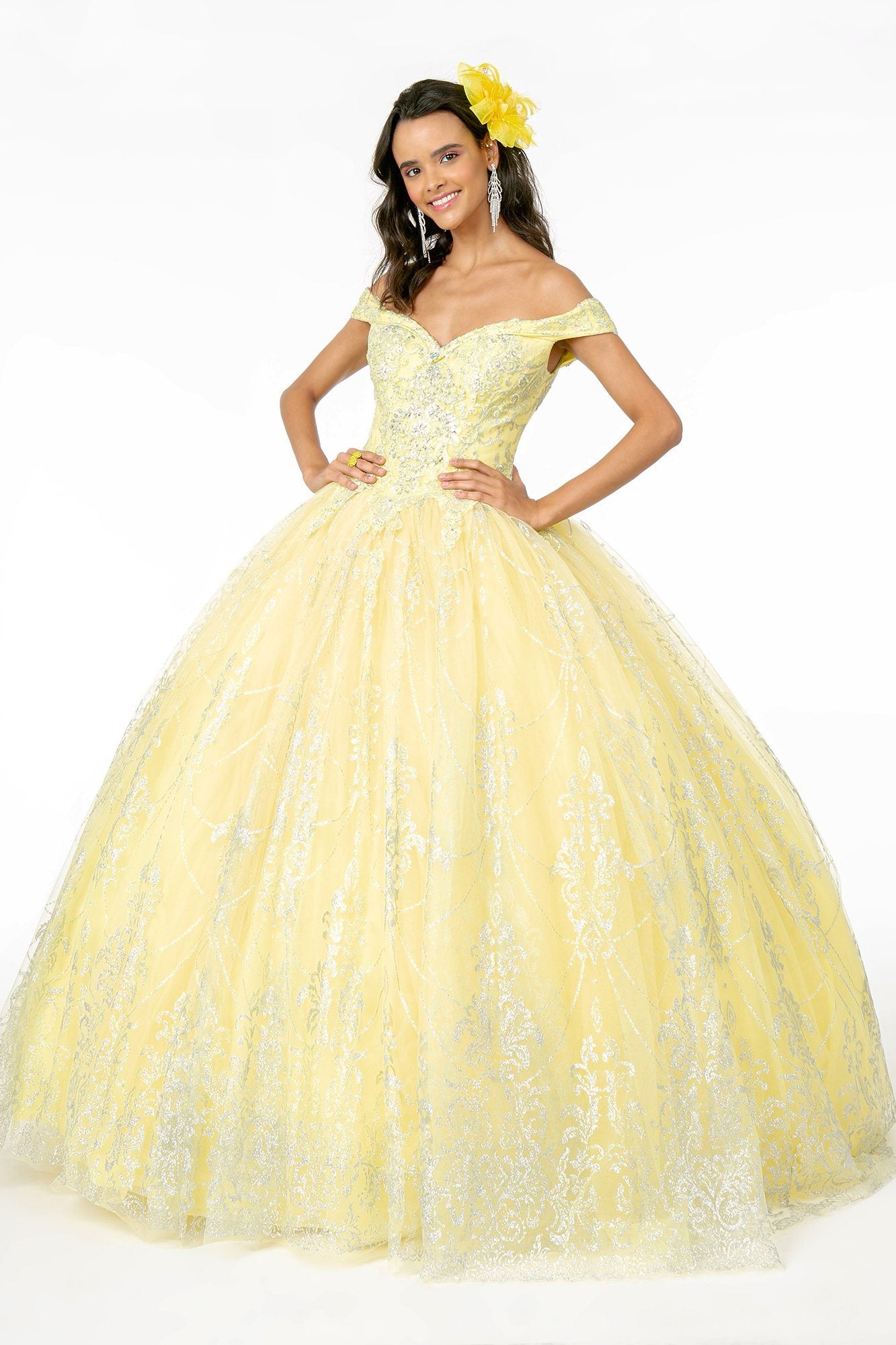Off Shoulder Glitter Print Ball Gown by Elizabeth K GL2910