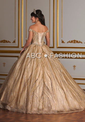 Vestido de quinceanera com glitter e ombros à mostra da House of Wu 26937