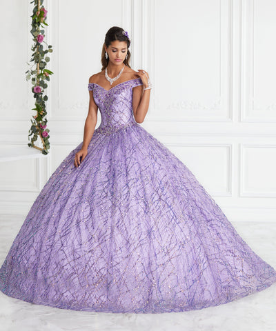 Schulterfreies Quinceanera-Kleid mit Glitzer von House of Wu 26944