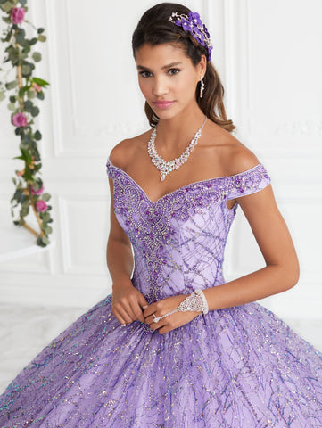 Schulterfreies Quinceanera-Kleid mit Glitzer von House of Wu 26944