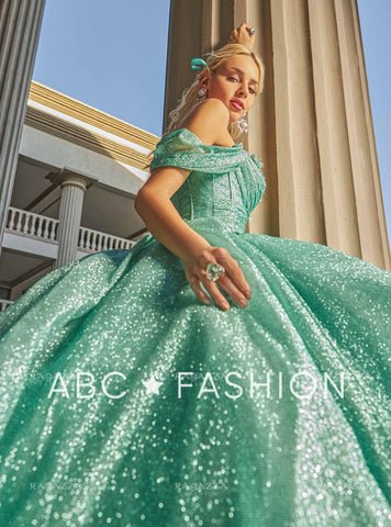 Schulterfreies Glitzer-Quinceanera-Kleid von Ragazza EV15-615