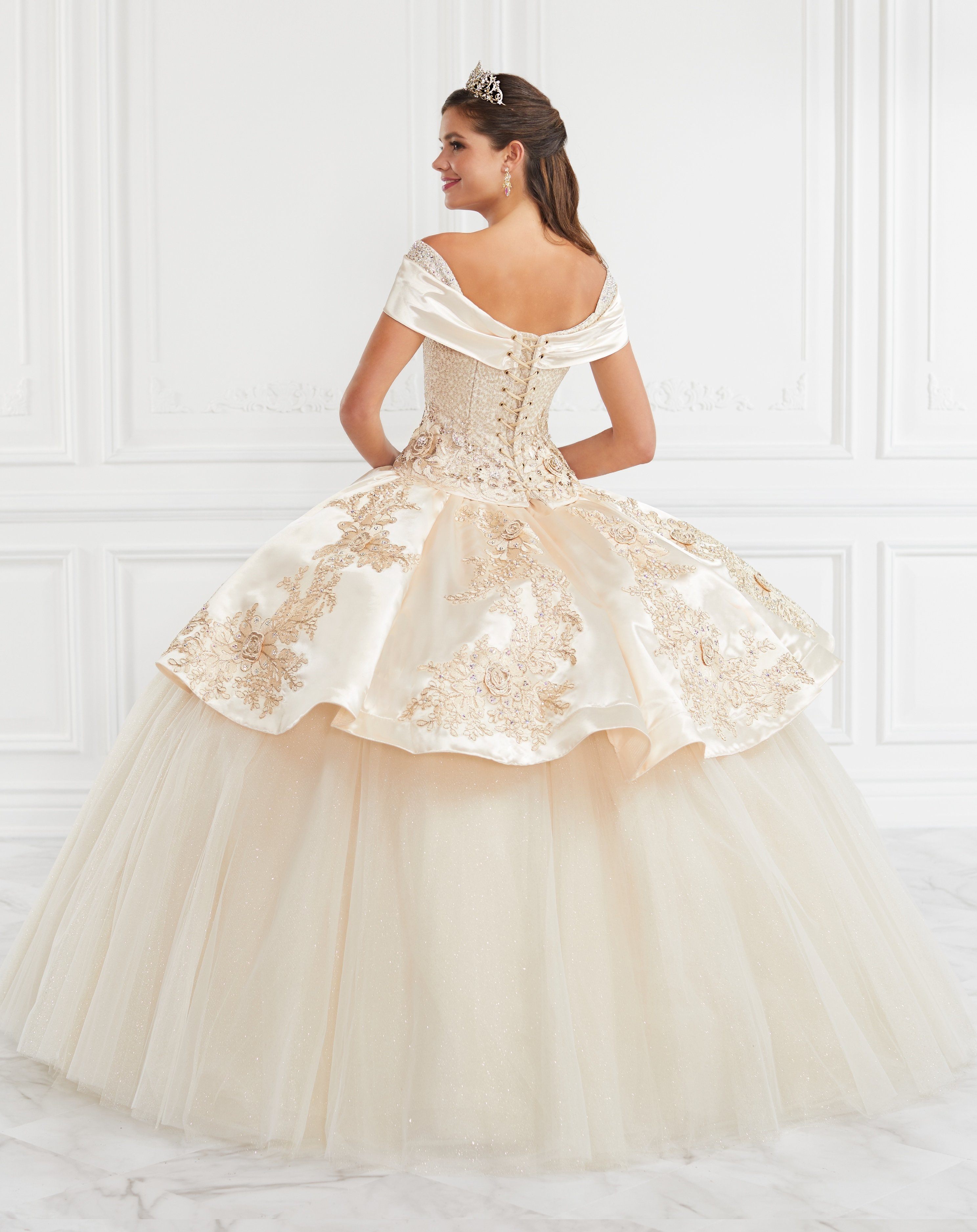 Off Shoulder Glitter Tulle Quinceanera Dress by LA Glitter 24069
